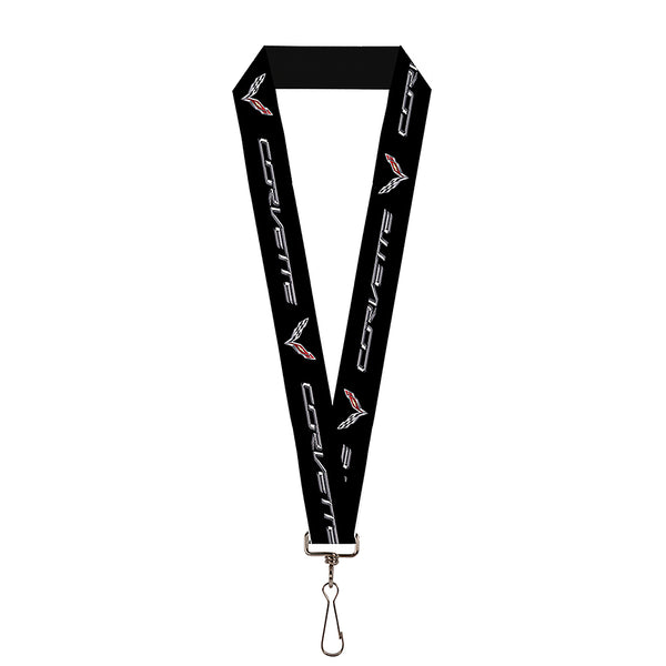 Buckle-Down Lanyard - 1.0" - CORVETTE C7 Logo Black Silver Red