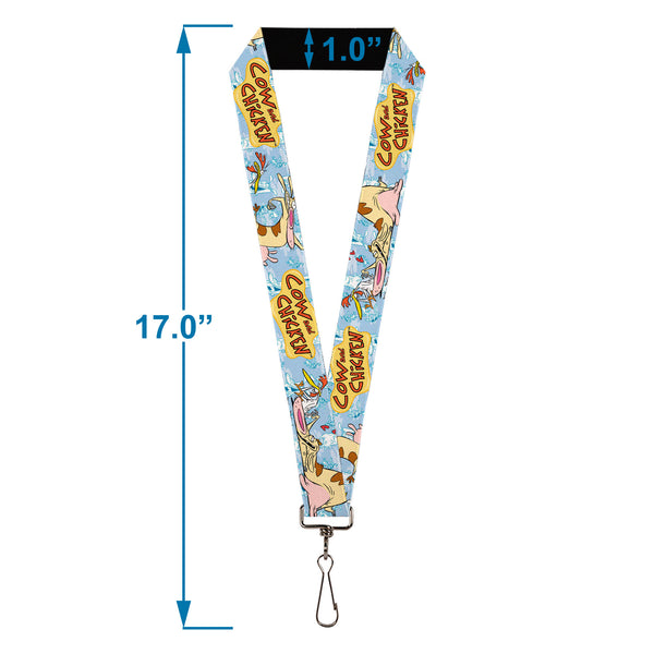 Buckle-Down Lanyard - 1.0" - COW AND CHICKEN Title Logo And Character Poses Blues
