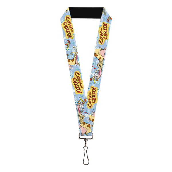 Buckle-Down Lanyard - 1.0" - COW AND CHICKEN Title Logo and Character Poses Blues