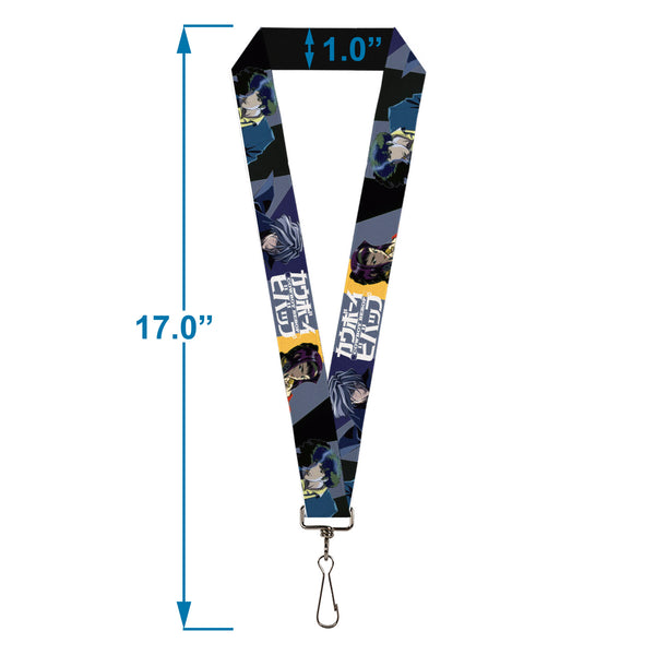 Buckle-Down Lanyard - 1.0" - COWBOY BEBOP Spike Vicious And Faye Pose And Title Logo Blues/Yellow