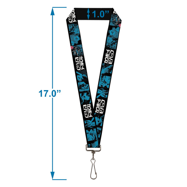 Buckle-Down Lanyard - 1.0" - COWBOY BEBOP Title Logo And Character Blocks Black/Blues