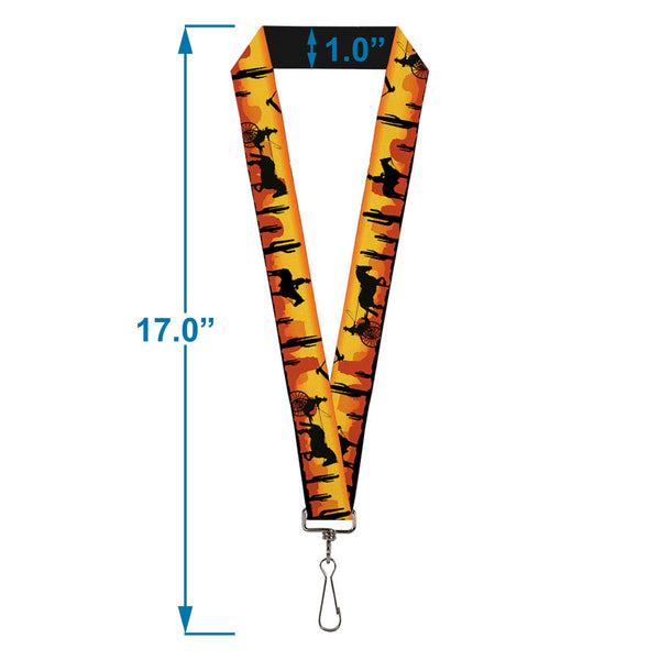 Buckle-Down Lanyard - 1.0" - Cowboy Silhouette Western Landscape Reds Black