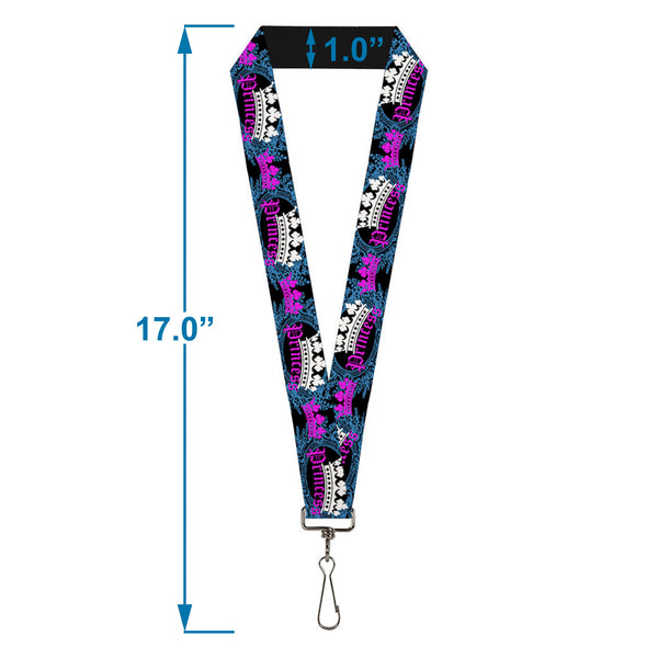 Buckle-Down Lanyard - 1.0" - Crown Princess Oval Black Turquoise