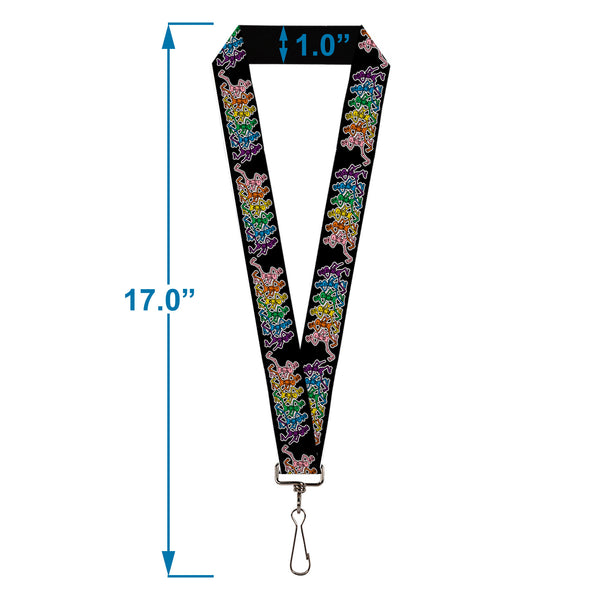 Buckle-Down Lanyard - 1.0" - Dancing Skeletons Black Multi Color