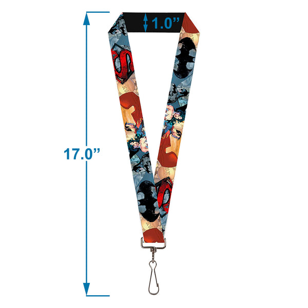 Buckle-Down Lanyard - 1.0" - DC Comics Trinity Group-Batman Wonder Woman Superman Pose Logos