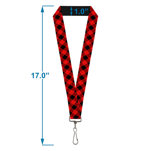 Buckle-Down Lanyard - 1.0" - Diagonal Buffalo Plaid Black Red