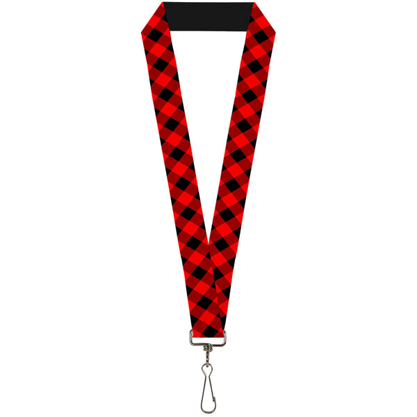 Buckle-Down Lanyard - 1.0" - Diagonal Buffalo Plaid Black Red