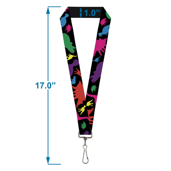 Buckle-Down Lanyard - 1.0" - Dinosaur Silhouette Black Multi Color