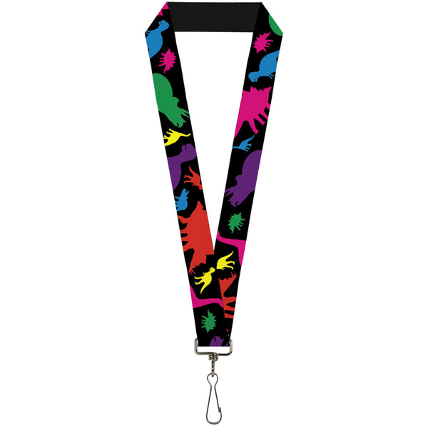 Buckle-Down Lanyard - 1.0" - Dinosaur Silhouette Black Multi Color