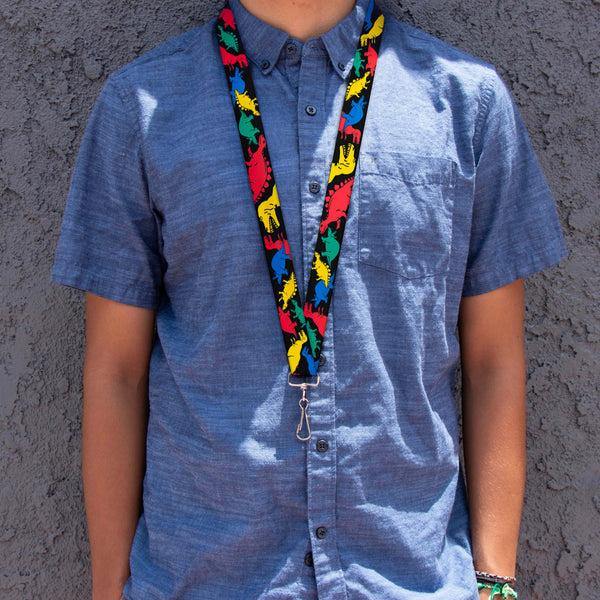 Buckle-Down Lanyard - 1.0" - Dinosaurs Black Multi Color