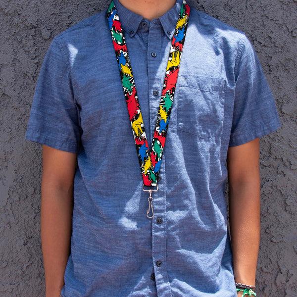 Buckle-Down Lanyard - 1.0" - Dinosaurs Paint Splatter Black White Multi Color