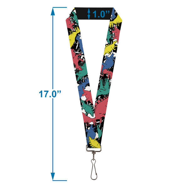 Buckle-Down Lanyard - 1.0" - Dinosaurs Paint Splatter Black White Multi Color