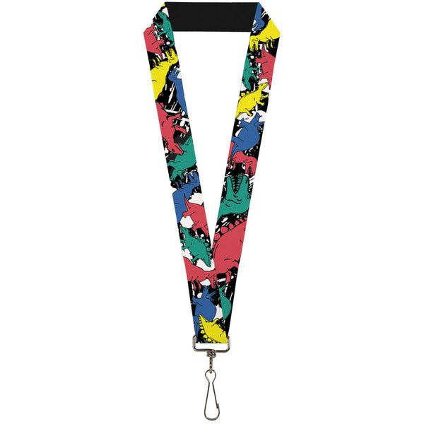 Buckle-Down Lanyard - 1.0" - Dinosaurs Paint Splatter Black White Multi Color