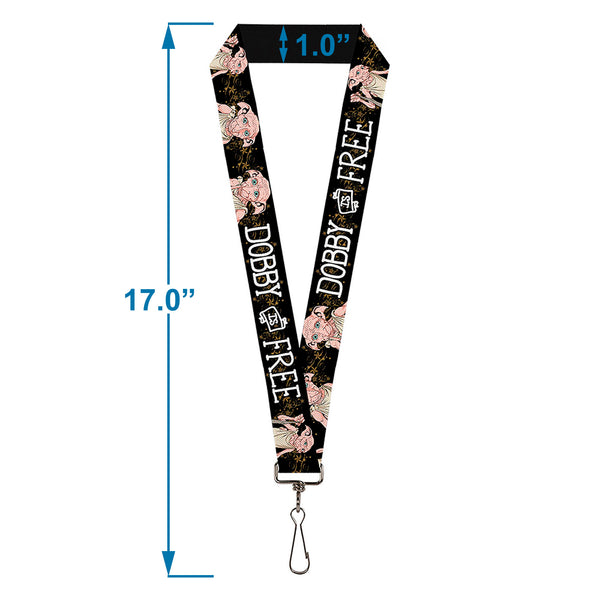Buckle-Down Lanyard - 1.0" - DOBBY IS FREE 3-Dobby Poses Star Swirls Black Gold White