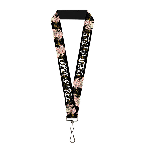 Buckle-Down Lanyard - 1.0" - DOBBY IS FREE 3-Dobby Poses Star Swirls Black Gold White
