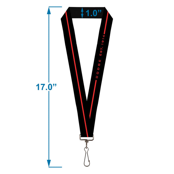 Buckle-Down Lanyard - 1.0" - Dodge 100th Anniversary Logo Stripe Black Red