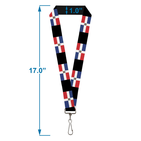 Buckle-Down Lanyard - 1.0" - Dominican Republic Flags Black