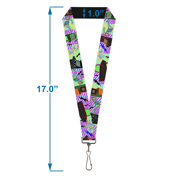 Buckle-Down Lanyard - 1.0" - Eighties Arcade Multi Neon Stripes