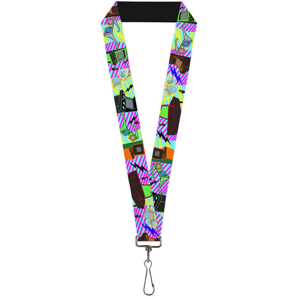 Buckle-Down Lanyard - 1.0" - Eighties Arcade Multi Neon Stripes