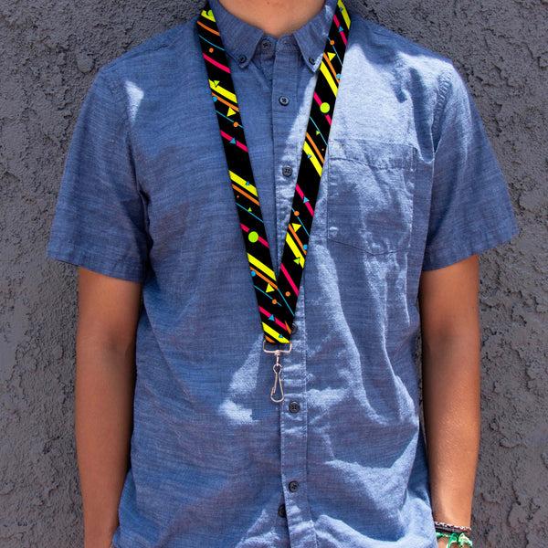 Buckle-Down Lanyard - 1.0" - Eighties Party2 Black Multi Neon