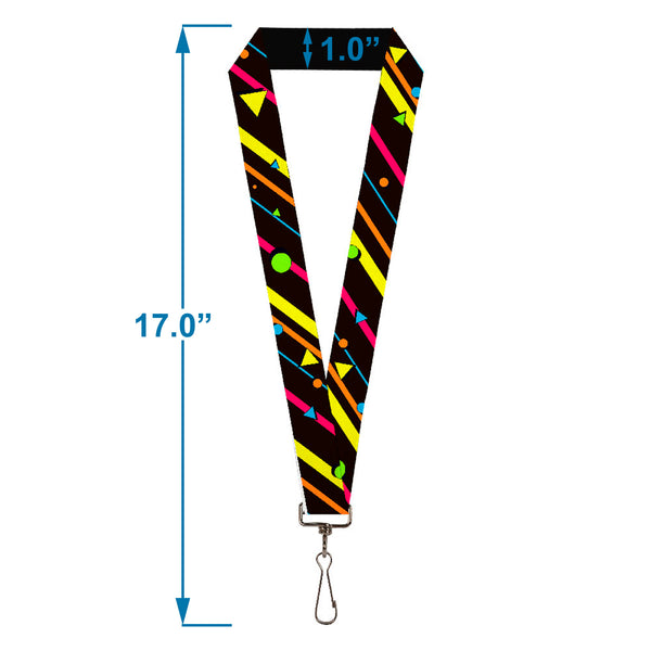 Buckle-Down Lanyard - 1.0" - Eighties Party2 Black Multi Neon