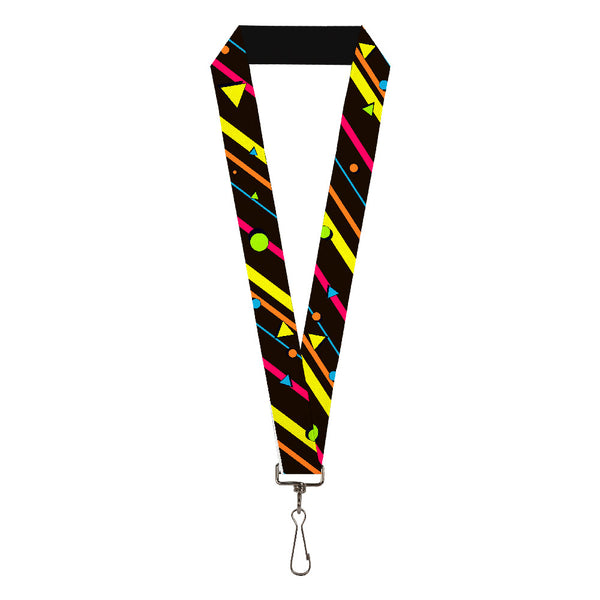 Buckle-Down Lanyard - 1.0" - Eighties Party2 Black Multi Neon