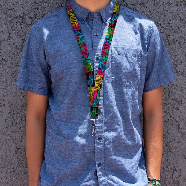 Buckle-Down Lanyard - 1.0" - Eighties Shades Tapes Black Neon