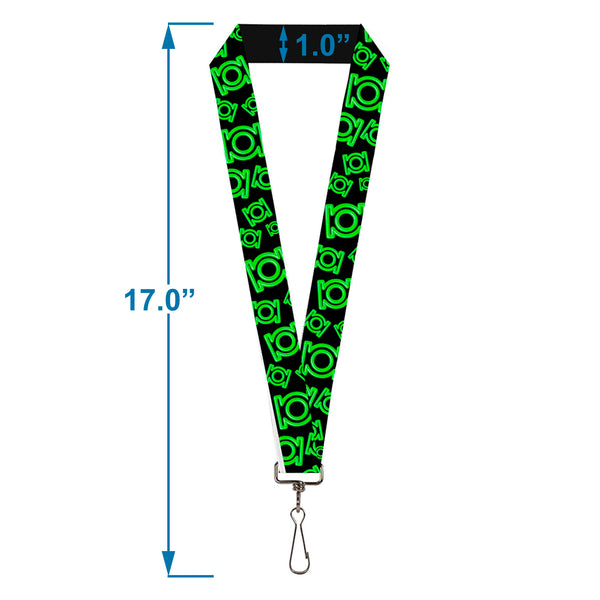 Buckle-Down Lanyard - 1.0" - Electric Green Lantern Logo Scattered Black Green