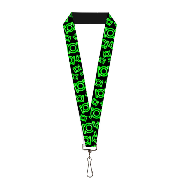 Buckle-Down Lanyard - 1.0" - Electric Green Lantern Logo Scattered Black Green