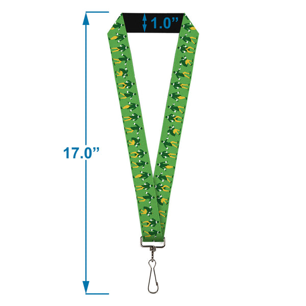 Buckle-Down Lanyard - 1.0" - Elf Buddy The Elf Silhouette Poses Greens White Yellow