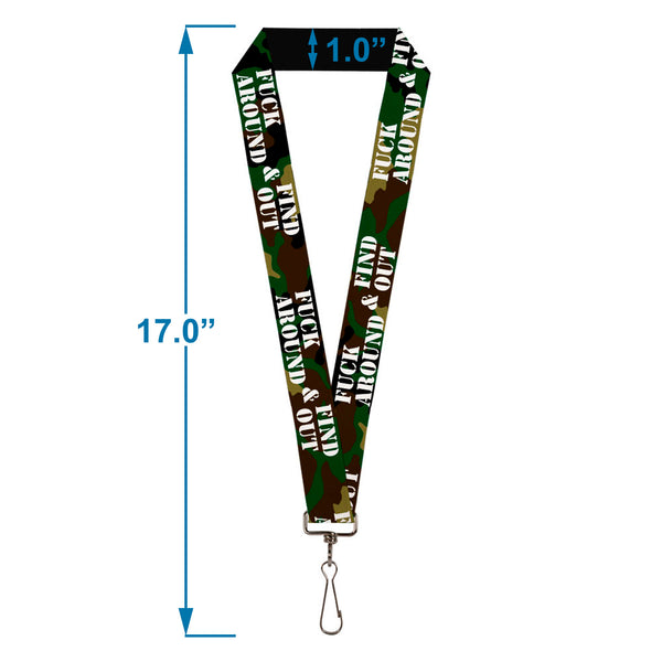 Buckle-Down Lanyard - 1.0" - FAFO FUCK AROUND & FIND OUT Stencil Camo White