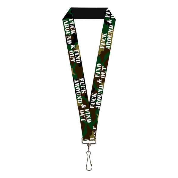 Buckle-Down Lanyard - 1.0" - FAFO FUCK AROUND & FIND OUT Stencil Camo White