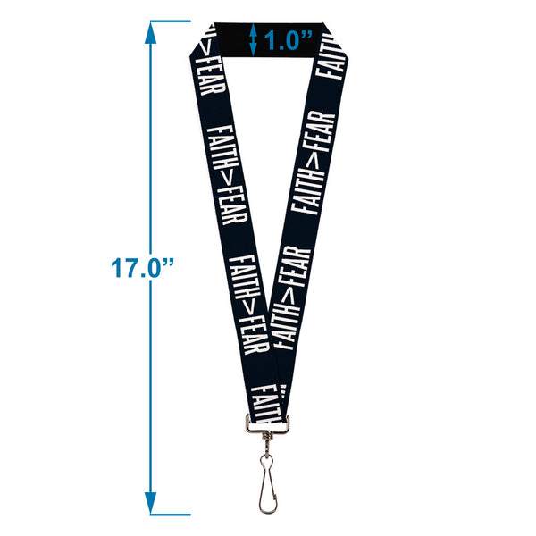Buckle-Down Lanyard - 1.0" - FAITH Greater Than FEAR Navy Blue White