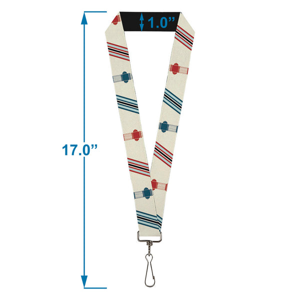 Buckle-Down Lanyard - 1.0" - Fire Hydrants Stripes Tan Blues Reds