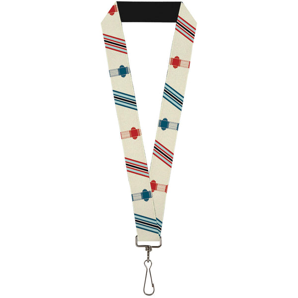 Buckle-Down Lanyard - 1.0" - Fire Hydrants Stripes Tan Blues Reds