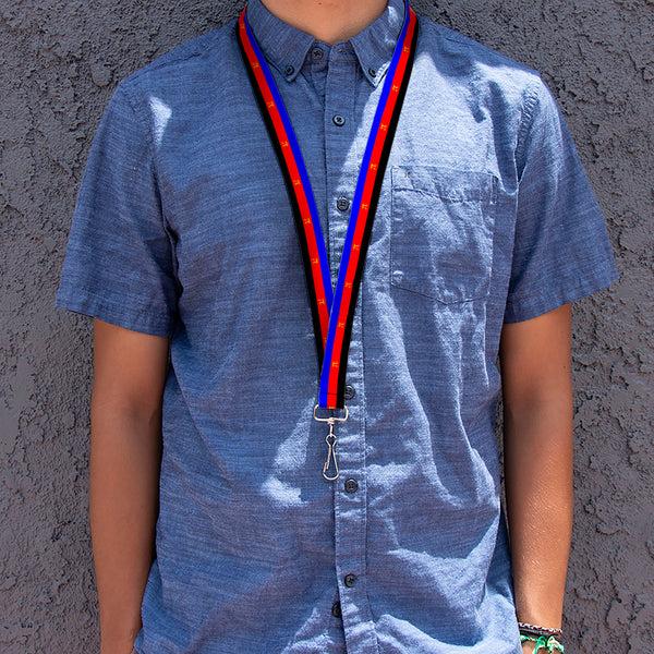 Buckle-Down Lanyard - 1.0" - Flag Polyamorous Pi Symbol Blue Red Black Yellow