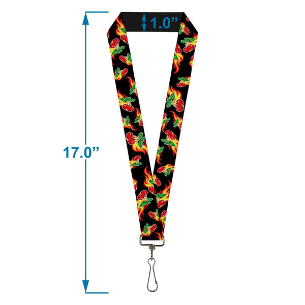 Buckle-Down Lanyard - 1.0" - Flaming Cherries Scattered Black