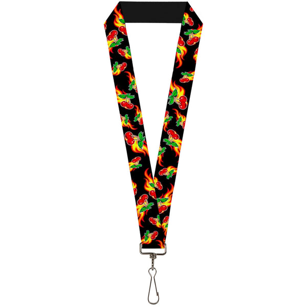 Buckle-Down Lanyard - 1.0" - Flaming Cherries Scattered Black