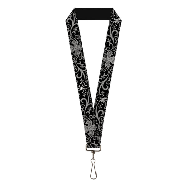 Buckle-Down Lanyard - 1.0" - Fleur-de-Lis w Filigree Black Gray