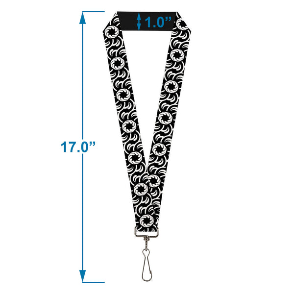 Buckle-Down Lanyard - 1.0" - Floral Pinwheel Black White