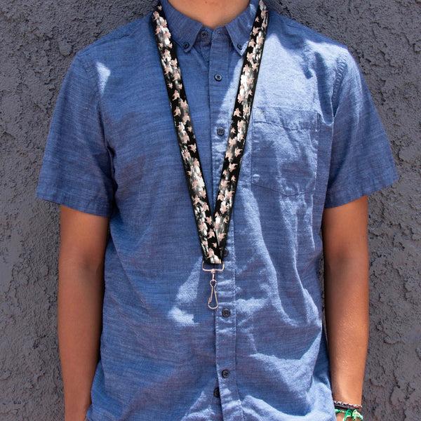 Buckle-Down Lanyard - 1.0" - Flying Pigs Black White Pink