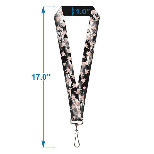 Buckle-Down Lanyard - 1.0" - Flying Pigs Black White Pink