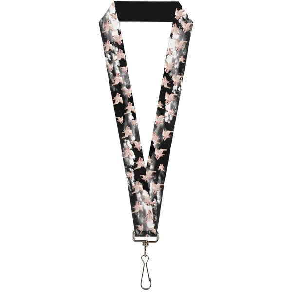 Buckle-Down Lanyard - 1.0" - Flying Pigs Black White Pink