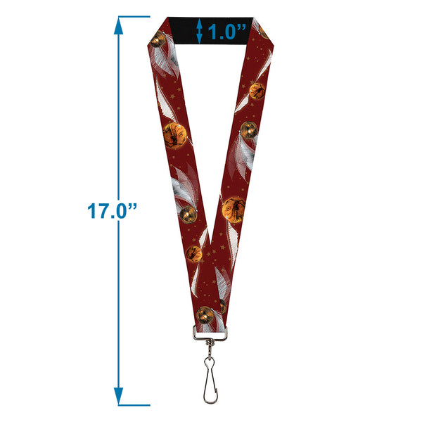 Buckle-Down Lanyard - 1.0" - Flying Quidditch Ball Stars Burgundy Gold