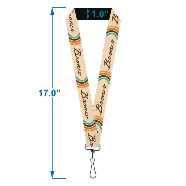 Buckle-Down Lanyard - 1.0" - Ford BRONCO Script Beige/Brown/Blue/Orange