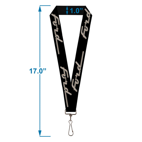 Buckle-Down Lanyard - 1.0" - FORD F-100 Script Black Tan-Gray