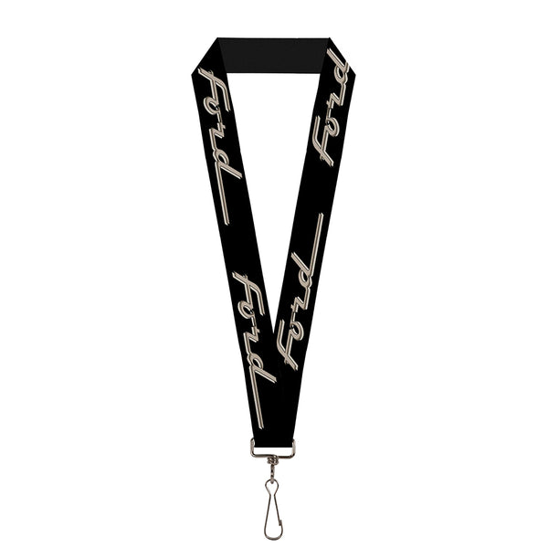 Buckle-Down Lanyard - 1.0" - FORD F-100 Script Black Tan-Gray