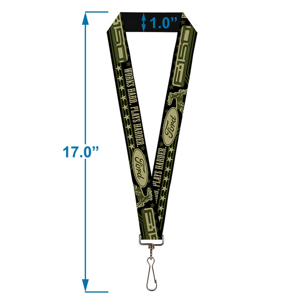 Buckle-Down Lanyard - 1.0" - FORD F-150 WORKS HARD PLAYS HARDER Stars Black Tan Olive