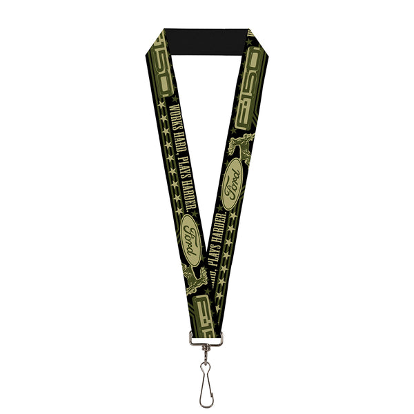 Buckle-Down Lanyard - 1.0" - FORD F-150 WORKS HARD PLAYS HARDER Stars Black Tan Olive