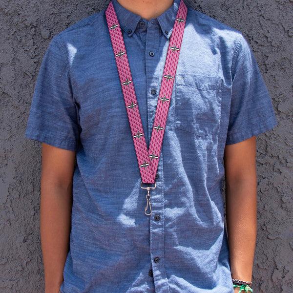 Buckle-Down Lanyard - 1.0" - Ford Mustang W Bars W Text PINK REPEAT